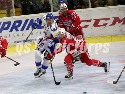 EBEL. Eishockey Bundesliga. KAC gegen	VSV. Hansson Petter, Fischer David Joseph (KAC), Alagic Adis (VSV). Klagenfurt, am 5.1.2020.
Foto: Kuess
www.qspictures.net

---
pressefotos, pressefotografie, kuess, qs, qspictures, sport, bild, bilder, bilddatenbank