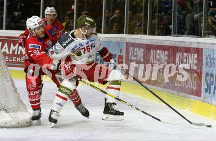 EBEL. Eishockey Bundesliga. KAC gegen	HCB Suedtirol Alperia. Manuel Geier,  (KAC), Timothy Daly (Bozen). Klagenfurt, am 7.1.2020.
Foto: Kuess
www.qspictures.net

---
pressefotos, pressefotografie, kuess, qs, qspictures, sport, bild, bilder, bilddatenbank