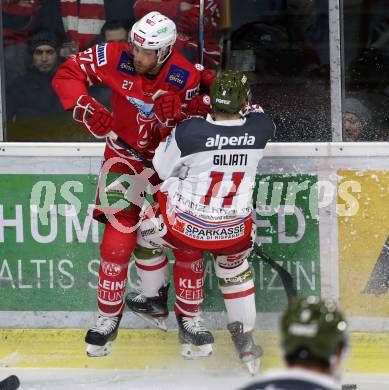 EBEL. Eishockey Bundesliga. KAC gegen	HCB Suedtirol Alperia. Thomas Hundertpfund,  (KAC), Stefano Giliati (Bozen). Klagenfurt, am 7.1.2020.
Foto: Kuess
www.qspictures.net

---
pressefotos, pressefotografie, kuess, qs, qspictures, sport, bild, bilder, bilddatenbank