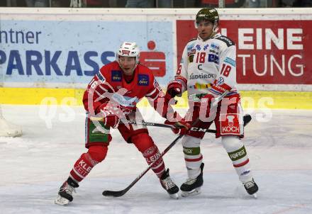 EBEL. Eishockey Bundesliga. KAC gegen	HCB Suedtirol Alperia. Patrick Harand,  (KAC), Anton Bernard (Bozen). Klagenfurt, am 7.1.2020.
Foto: Kuess
www.qspictures.net

---
pressefotos, pressefotografie, kuess, qs, qspictures, sport, bild, bilder, bilddatenbank