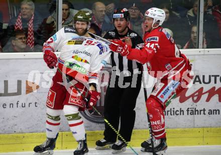 EBEL. Eishockey Bundesliga. KAC gegen	HCB Suedtirol Alperia. Adam Comrie,  (KAC), Colton Hargrove (Bozen). Klagenfurt, am 7.1.2020.
Foto: Kuess
www.qspictures.net

---
pressefotos, pressefotografie, kuess, qs, qspictures, sport, bild, bilder, bilddatenbank