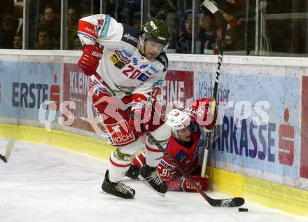 EBEL. Eishockey Bundesliga. KAC gegen	HCB Suedtirol Alperia. Marco Richter,  (KAC), Dennis Robertson (Bozen). Klagenfurt, am 7.1.2020.
Foto: Kuess
www.qspictures.net

---
pressefotos, pressefotografie, kuess, qs, qspictures, sport, bild, bilder, bilddatenbank