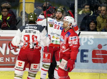 EBEL. Eishockey Bundesliga. KAC gegen	HCB Suedtirol Alperia.  Torjubel Luca Frigo, Domenico Alberga (Bozen). Klagenfurt, am 7.1.2020.
Foto: Kuess
www.qspictures.net

---
pressefotos, pressefotografie, kuess, qs, qspictures, sport, bild, bilder, bilddatenbank