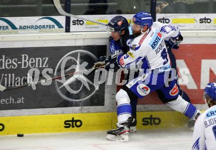 EBEL. Eishockey Bundesliga. VSV gegen Hydro Fehervar AV 19.  Kevin Schmidt, (VSV), Felic Girard  (Fehervar). Villach, am 10.1.2020.
Foto: Kuess
www.qspictures.net
---
pressefotos, pressefotografie, kuess, qs, qspictures, sport, bild, bilder, bilddatenbank