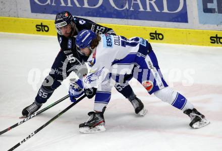 EBEL. Eishockey Bundesliga. VSV gegen Hydro Fehervar AV 19.  Chris Collins,  (VSV), Andrew Sarauer (Fehervar). Villach, am 10.1.2020.
Foto: Kuess
www.qspictures.net
---
pressefotos, pressefotografie, kuess, qs, qspictures, sport, bild, bilder, bilddatenbank