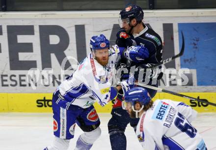 EBEL. Eishockey Bundesliga. VSV gegen Hydro Fehervar AV 19. Jamie Fraser, (VSV), Daniel Koger   (Fehervar). Villach, am 10.1.2020.
Foto: Kuess
www.qspictures.net
---
pressefotos, pressefotografie, kuess, qs, qspictures, sport, bild, bilder, bilddatenbank