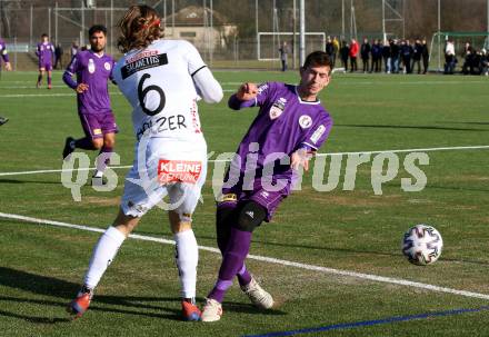 Fussball Bundesliga. 2. Liga. Testspiel. RZ Pellets WAC gegen SK Austria Klagenfurt. Marcel Holzer,  (WAC), Ivan Saravanja (Klagenfurt). St. Andrae, am 11.1.2020.
Foto: Kuess
www.qspictures.net
---
pressefotos, pressefotografie, kuess, qs, qspictures, sport, bild, bilder, bilddatenbank