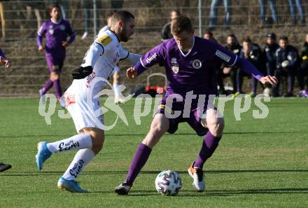 Fussball Bundesliga. 2. Liga. Testspiel. RZ Pellets WAC gegen SK Austria Klagenfurt. Shon Zalman Weissman,  (WAC), Scott Fitzgerald Kennedy (Klagenfurt). St. Andrae, am 11.1.2020.
Foto: Kuess
www.qspictures.net
---
pressefotos, pressefotografie, kuess, qs, qspictures, sport, bild, bilder, bilddatenbank