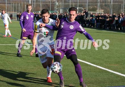 Fussball Bundesliga. 2. Liga. Testspiel. RZ Pellets WAC gegen SK Austria Klagenfurt. Stefan Goelles,  (WAC), Oliver Markoutz (Klagenfurt). St. Andrae, am 11.1.2020.
Foto: Kuess
www.qspictures.net
---
pressefotos, pressefotografie, kuess, qs, qspictures, sport, bild, bilder, bilddatenbank