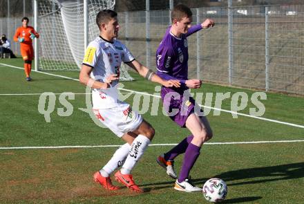 Fussball Bundesliga. 2. Liga. Testspiel. RZ Pellets WAC gegen SK Austria Klagenfurt. Stefan Goelles,  (WAC), Scott Fitzgerald Kennedy (Klagenfurt). St. Andrae, am 11.1.2020.
Foto: Kuess
www.qspictures.net
---
pressefotos, pressefotografie, kuess, qs, qspictures, sport, bild, bilder, bilddatenbank