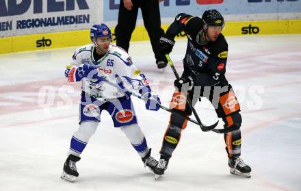 EBEL. Eishockey Bundesliga. VSV gegen Dornbirn Bulldogs.  Mark Anthony Cundari,  (VSV), Mikko Vainonen (Dornbirn). Villach, am 14.1.2020.
Foto: Kuess
www.qspictures.net
---
pressefotos, pressefotografie, kuess, qs, qspictures, sport, bild, bilder, bilddatenbank