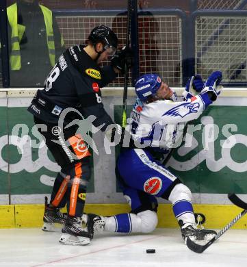 EBEL. Eishockey Bundesliga. VSV gegen Dornbirn Bulldogs. Anton Karlsson,   (VSV), Juhani Timo Tapio Tamminen (Dornbirn). Villach, am 14.1.2020.
Foto: Kuess
www.qspictures.net
---
pressefotos, pressefotografie, kuess, qs, qspictures, sport, bild, bilder, bilddatenbank