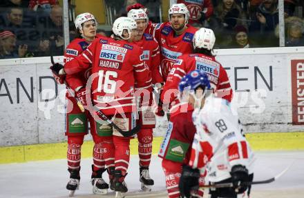 EBEL. Eishockey Bundesliga. KAC gegen	HC TWK Innsbruck. Torjubel Marco Richter, Patrick Harand, Siim Liivik, Martin Schumnig, Nikolaus Kraus (KAC). Klagenfurt, am 17.1.2020.
Foto: Kuess
www.qspictures.net

---
pressefotos, pressefotografie, kuess, qs, qspictures, sport, bild, bilder, bilddatenbank