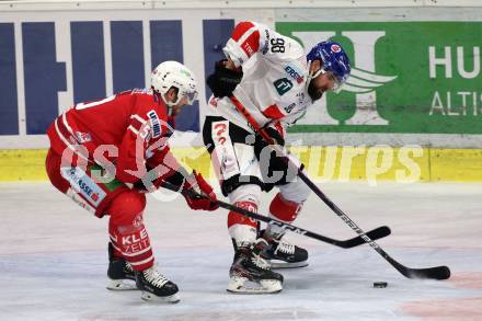 EBEL. Eishockey Bundesliga. KAC gegen	HC TWK Innsbruck. Matthew Neal, (KAC),  Jan Lattner  (Innsbruck). Klagenfurt, am 17.1.2020.
Foto: Kuess
www.qspictures.net

---
pressefotos, pressefotografie, kuess, qs, qspictures, sport, bild, bilder, bilddatenbank