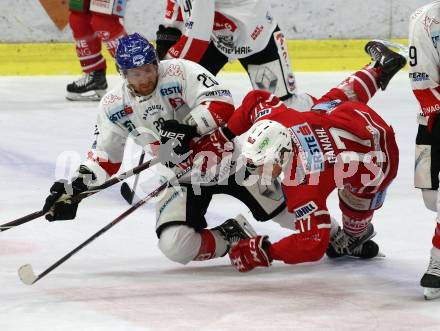 EBEL. Eishockey Bundesliga. KAC gegen	HC TWK Innsbruck. Manuel Ganahl,  (KAC), Michael Boivin  (Innsbruck). Klagenfurt, am 17.1.2020.
Foto: Kuess
www.qspictures.net

---
pressefotos, pressefotografie, kuess, qs, qspictures, sport, bild, bilder, bilddatenbank