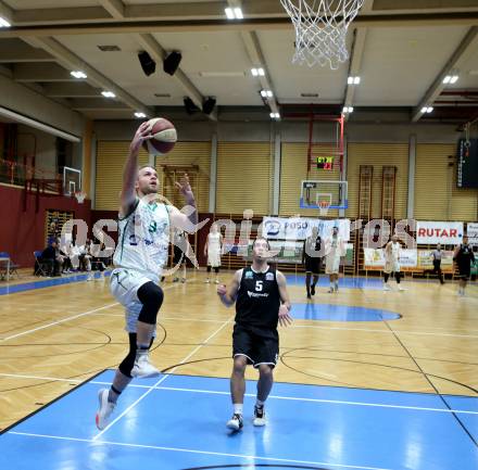 Basketball Zweite Liga 2019/2020. Grunddurchgang 19. Runde. KOS Celovec gegen  Raiders Tirol. Tim Huber (KOS Celovec), Nemanja Markovic (Tirol). Klagenfurt, am 25.1.2020.
Foto: Kuess
www.qspictures.net

---
pressefotos, pressefotografie, kuess, qs, qspictures, sport, bild, bilder, bilddatenbank