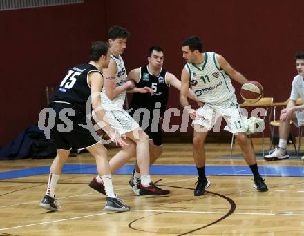 Basketball Zweite Liga 2019/2020. Grunddurchgang 19. Runde. KOS Celovec gegen  Raiders Tirol. Rijad Dzigal, Toman Feinig (KOS Celovec), Oliver Vujakovic, Nemanja Markovic (Tirol). Klagenfurt, am 25.1.2020.
Foto: Kuess
www.qspictures.net

---
pressefotos, pressefotografie, kuess, qs, qspictures, sport, bild, bilder, bilddatenbank