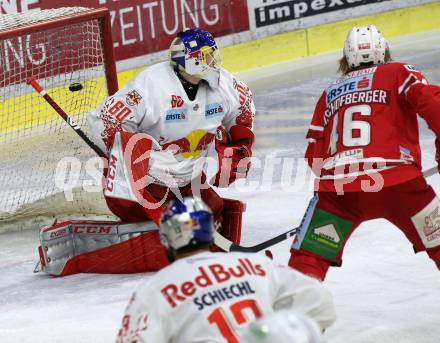 EBEL. Eishockey Bundesliga. KAC gegen	EC Red Bull Salzburg.  Bischofberger Johannes (KAC),  Herzog Lukas (Salzburg). Klagenfurt, am 18.2.2020.
Foto: Kuess
www.qspictures.net

---
pressefotos, pressefotografie, kuess, qs, qspictures, sport, bild, bilder, bilddatenbank