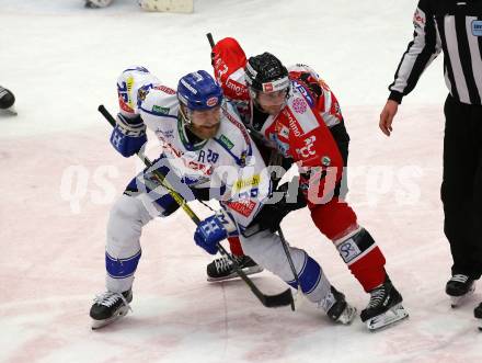 EBEL. Eishockey Bundesliga. VSV gegen HC Orli Znojmo.  Lahti Miika  (VSV),  McRae Philip (Znojmo). Villach, am 21.2.2020.
Foto: Kuess
www.qspictures.net
---
pressefotos, pressefotografie, kuess, qs, qspictures, sport, bild, bilder, bilddatenbank