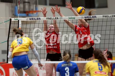 Volleyball. AVL. ATSC Kelag Wildcats Klagenfurt gegen VC Tirol. Lena Stockhammer, Laelyn Keene (Wildcats). Klagenfurt, am 22.2.2020.
Foto: Kuess
---
pressefotos, pressefotografie, kuess, qs, qspictures, sport, bild, bilder, bilddatenbank