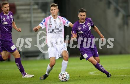 Fussball. 2. Liga. SK Austria Klagenfurt gegen FC Juniors Oberoesterreich.  Polydoros Gkezos (Klagenfurt), Patrick Plojer (FC Juniors Oberoesterreich). Klagenfurt, am 4.7.2020.
Foto: Kuess
www.qspictures.net
---
pressefotos, pressefotografie, kuess, qs, qspictures, sport, bild, bilder, bilddatenbank