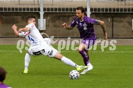 Fussball. 2. Liga. SK Austria Klagenfurt gegen Floridsdorfer AC Wien.  Philipp Huetter,  (Klagenfurt), Bernhard Fila (FAC Wien). Klagenfurt, am 18.7.2020.
Foto: Kuess
www.qspictures.net
---
pressefotos, pressefotografie, kuess, qs, qspictures, sport, bild, bilder, bilddatenbank