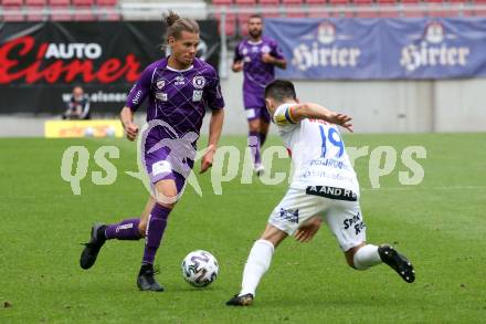 Fussball. 2. Liga. SK Austria Klagenfurt gegen Floridsdorfer AC Wien.  Patrick Greil,  (Klagenfurt), Mirnes Becirovic (FAC Wien). Klagenfurt, am 18.7.2020.
Foto: Kuess
www.qspictures.net
---
pressefotos, pressefotografie, kuess, qs, qspictures, sport, bild, bilder, bilddatenbank