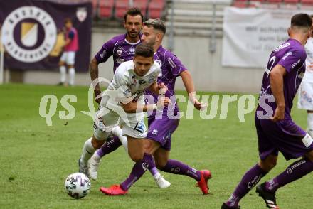 Fussball. 2. Liga. SK Austria Klagenfurt gegen Floridsdorfer AC Wien.  Philipp Huetter, Okan Aydin, (Klagenfurt), Albin Gashi  (FAC Wien). Klagenfurt, am 18.7.2020.
Foto: Kuess
www.qspictures.net
---
pressefotos, pressefotografie, kuess, qs, qspictures, sport, bild, bilder, bilddatenbank