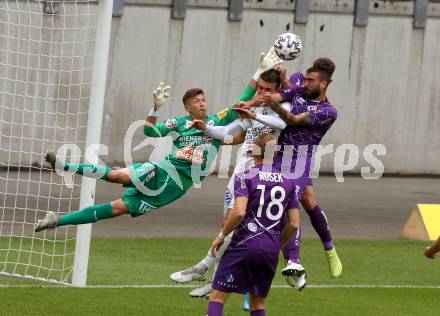 Fussball. 2. Liga. SK Austria Klagenfurt gegen Floridsdorfer AC Wien.  Kosmas Gkezos, (Klagenfurt),  Belmin Jenciragic, Stefan Umjenovic (FAC Wien). Klagenfurt, am 18.7.2020.
Foto: Kuess
www.qspictures.net
---
pressefotos, pressefotografie, kuess, qs, qspictures, sport, bild, bilder, bilddatenbank