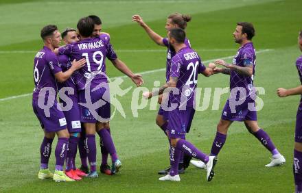 Fussball. 2. Liga. SK Austria Klagenfurt gegen Floridsdorfer AC Wien.  Torjubel Julian von Haacke, Okan Aydin, Darijo Pecirep, Oliver Markoutz, Kosmas Gkezos, Philipp Huetter (Klagenfurt). Klagenfurt, am 18.7.2020.
Foto: Kuess
www.qspictures.net
---
pressefotos, pressefotografie, kuess, qs, qspictures, sport, bild, bilder, bilddatenbank