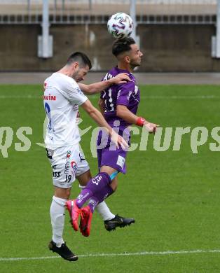 Fussball. 2. Liga. SK Austria Klagenfurt gegen Floridsdorfer AC Wien.  Okan Aydin,  (Klagenfurt), Mirnes Becirovic (FAC Wien). Klagenfurt, am 18.7.2020.
Foto: Kuess
www.qspictures.net
---
pressefotos, pressefotografie, kuess, qs, qspictures, sport, bild, bilder, bilddatenbank