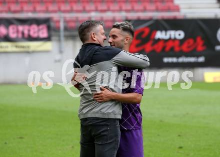 Fussball. 2. Liga. SK Austria Klagenfurt gegen Floridsdorfer AC Wien.  Jubel Matthias Imhof, Okan Aydin (Klagenfurt). Klagenfurt, am 18.7.2020.
Foto: Kuess
www.qspictures.net
---
pressefotos, pressefotografie, kuess, qs, qspictures, sport, bild, bilder, bilddatenbank