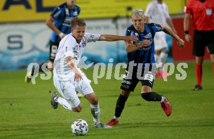 Fussball. 2. Liga. Amstetten gegen SK Austria Klagenfurt.  Philipp Offenthaler (Amstetten), Patrick Greil, (Klagenfurt). Amstetten, am 24.7.2020.
Foto: Kuess
www.qspictures.net
---
pressefotos, pressefotografie, kuess, qs, qspictures, sport, bild, bilder, bilddatenbank