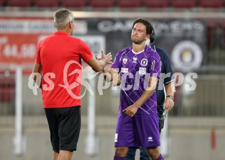 Fussball. 2. Liga. SK Austria Klagenfurt gegen Wacker Innsbruck.  Trainer Robert Micheu, Julian von Haacke (Klagenfurt). Klagenfurt, am 31.7.2020.
Foto: Kuess
www.qspictures.net
---
pressefotos, pressefotografie, kuess, qs, qspictures, sport, bild, bilder, bilddatenbank