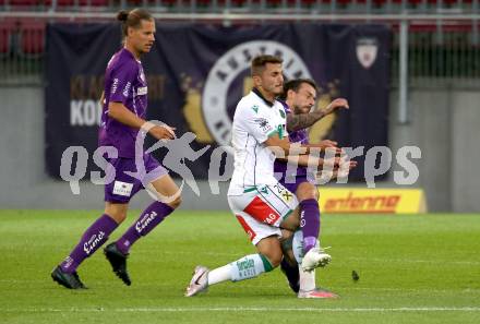 Fussball. 2. Liga. SK Austria Klagenfurt gegen Wacker Innsbruck.  Philipp Huetter, (Klagenfurt),  Murat Satin (Innsbruck). Klagenfurt, am 31.7.2020.
Foto: Kuess
www.qspictures.net
---
pressefotos, pressefotografie, kuess, qs, qspictures, sport, bild, bilder, bilddatenbank