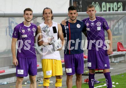 Fussball. 2. Liga. SK Austria Klagenfurt gegen Wacker Innsbruck.  Petar Zubak, Zan Pelko, Darijo Pecirep, Ivan Saravanja (Klagenfurt). Klagenfurt, am 31.7.2020.
Foto: Kuess
www.qspictures.net
---
pressefotos, pressefotografie, kuess, qs, qspictures, sport, bild, bilder, bilddatenbank