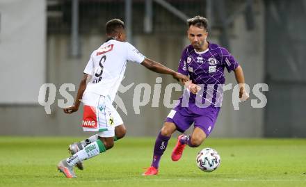 Fussball. 2. Liga. SK Austria Klagenfurt gegen Wacker Innsbruck.  Okan Aydin (Klagenfurt),Karim Conte  (Innsbruck). Klagenfurt, am 31.7.2020.
Foto: Kuess
www.qspictures.net
---
pressefotos, pressefotografie, kuess, qs, qspictures, sport, bild, bilder, bilddatenbank