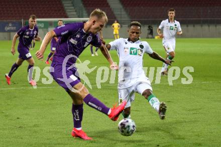 Fussball. 2. Liga. SK Austria Klagenfurt gegen Wacker Innsbruck.  Benjamin Hadzic (Klagenfurt),  Karim Conte (Innsbruck). Klagenfurt, am 31.7.2020.
Foto: Kuess
www.qspictures.net
---
pressefotos, pressefotografie, kuess, qs, qspictures, sport, bild, bilder, bilddatenbank