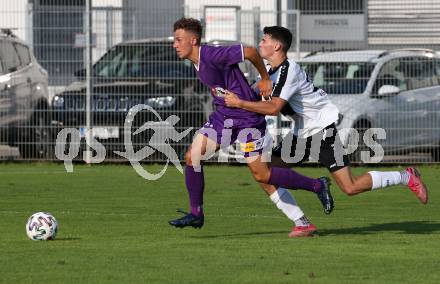 Fussball. Unterliga Ost. Austria Klagenfurt Amateure gegen ASK Klagenfurt. Fabio Markelic, (Austria Klagenfurt Amat.),  Matic Ahacic  (ASK Klagenfurt). Klagenfurt, 9.8.2020.
Foto: Kuess
---
pressefotos, pressefotografie, kuess, qs, qspictures, sport, bild, bilder, bilddatenbank