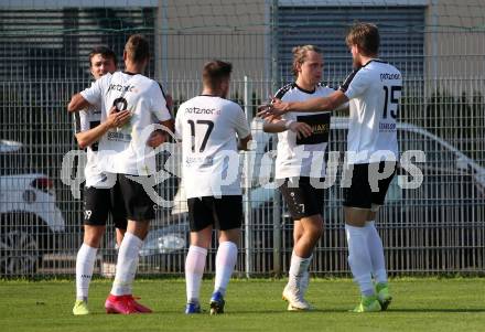 Fussball. Unterliga Ost. Austria Klagenfurt Amateure gegen ASK Klagenfurt. Torjubel Pascal Fabian Lorenz, Niko Maric, Markus Pavic, Lukas Lausegger, Kristjan Draksler  (ASK Klagenfurt). Klagenfurt, 9.8.2020.
Foto: Kuess
---
pressefotos, pressefotografie, kuess, qs, qspictures, sport, bild, bilder, bilddatenbank