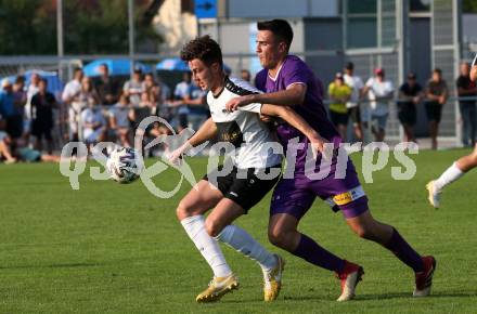 Fussball. Unterliga Ost. Austria Klagenfurt Amateure gegen ASK Klagenfurt. Ambrozije Soldo, (Austria Klagenfurt Amat.), Philipp Matthias Gaggl   (ASK Klagenfurt). Klagenfurt, 9.8.2020.
Foto: Kuess
---
pressefotos, pressefotografie, kuess, qs, qspictures, sport, bild, bilder, bilddatenbank