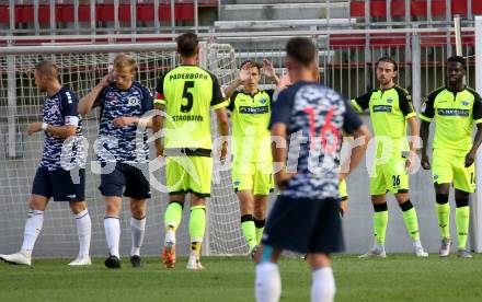 Fussball Testspiel. SK Austria Klagenfurt gegen SC Paderborn 07.  Torjubel  (Paderborn). Klagenfurt, am 19.8.2020.
Foto: Kuess
www.qspictures.net
---
pressefotos, pressefotografie, kuess, qs, qspictures, sport, bild, bilder, bilddatenbank