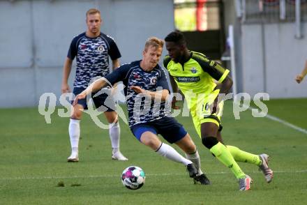 Fussball Testspiel. SK Austria Klagenfurt gegen SC Paderborn 07. Christopher Cvetko (Klagenfurt), Johannes Doerfler (Paderborn). Klagenfurt, am 19.8.2020.
Foto: Kuess
www.qspictures.net
---
pressefotos, pressefotografie, kuess, qs, qspictures, sport, bild, bilder, bilddatenbank