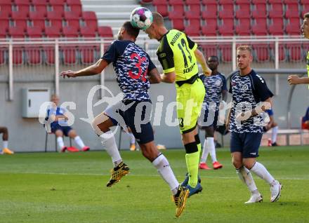 Fussball Testspiel. SK Austria Klagenfurt gegen SC Paderborn 07.  Markus Pink,  (Klagenfurt), Sebastian Schonlau (Paderborn). Klagenfurt, am 19.8.2020.
Foto: Kuess
www.qspictures.net
---
pressefotos, pressefotografie, kuess, qs, qspictures, sport, bild, bilder, bilddatenbank