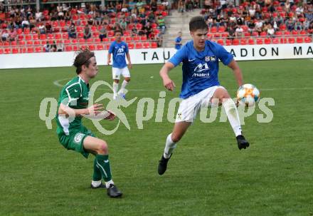 Fussball. Unterliga West. Matrei gegen Lienz. Manuel Hanser (Matrei),  Lukas Matthias Lassnig (Lienz). Matrei, 15.8.2020.
Foto: Kuess
---
pressefotos, pressefotografie, kuess, qs, qspictures, sport, bild, bilder, bilddatenbank