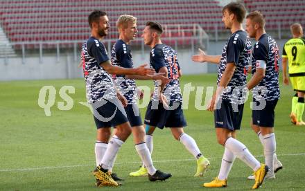 Fussball Testspiel. SK Austria Klagenfurt gegen SC Paderborn 07.  Torjubel Markus Pink, Christopher Cvetko, Oliver Markoutz, Torsten Mahrer, Markus Rusek (Klagenfurt). Klagenfurt, am 19.8.2020.
Foto: Kuess
www.qspictures.net
---
pressefotos, pressefotografie, kuess, qs, qspictures, sport, bild, bilder, bilddatenbank