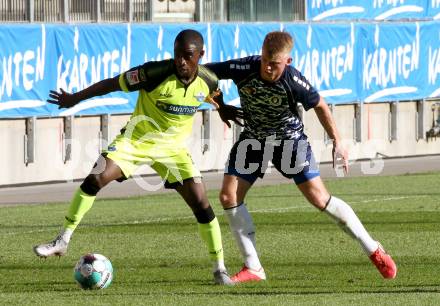 Fussball Testspiel. SK Austria Klagenfurt gegen SC Paderborn 07.  Florian Freissegger, (Klagenfurt), Christopher Antwi-Adjei  (Paderborn). Klagenfurt, am 19.8.2020.
Foto: Kuess
www.qspictures.net
---
pressefotos, pressefotografie, kuess, qs, qspictures, sport, bild, bilder, bilddatenbank