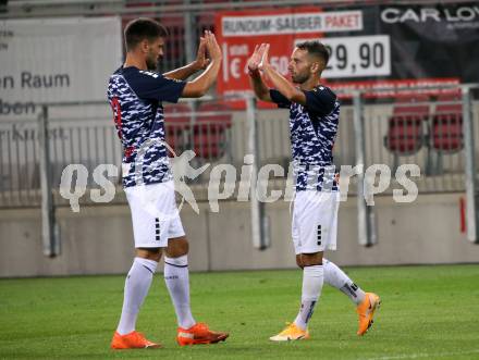 Fussball OEFB Cup. SK Austria KLagenfurt gegen Stadl-Paura. Torjubel Darijo Pecirep, Okan Aydin (Klagenfurt). KLagenfurt, am 28.8.2020.
Foto: Kuess
---
pressefotos, pressefotografie, kuess, qs, qspictures, sport, bild, bilder, bilddatenbank