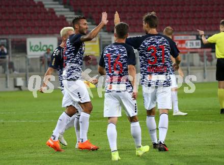 Fussball OEFB Cup. SK Austria KLagenfurt gegen Stadl-Paura. Torjubel Markus Pink, Torsten Mahrer (Klagenfurt). KLagenfurt, am 28.8.2020.
Foto: Kuess
---
pressefotos, pressefotografie, kuess, qs, qspictures, sport, bild, bilder, bilddatenbank