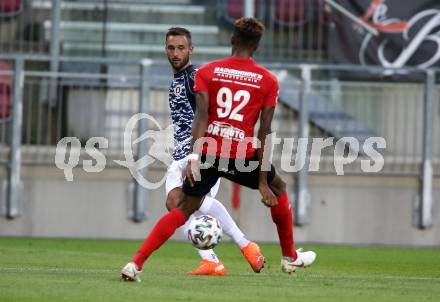 Fussball OEFB Cup. SK Austria KLagenfurt gegen Stadl-Paura. Markus Pink,  (Klagenfurt), Celestine Chukwuebuka Lazarus  (Stadl-Paura). KLagenfurt, am 28.8.2020.
Foto: Kuess
---
pressefotos, pressefotografie, kuess, qs, qspictures, sport, bild, bilder, bilddatenbank